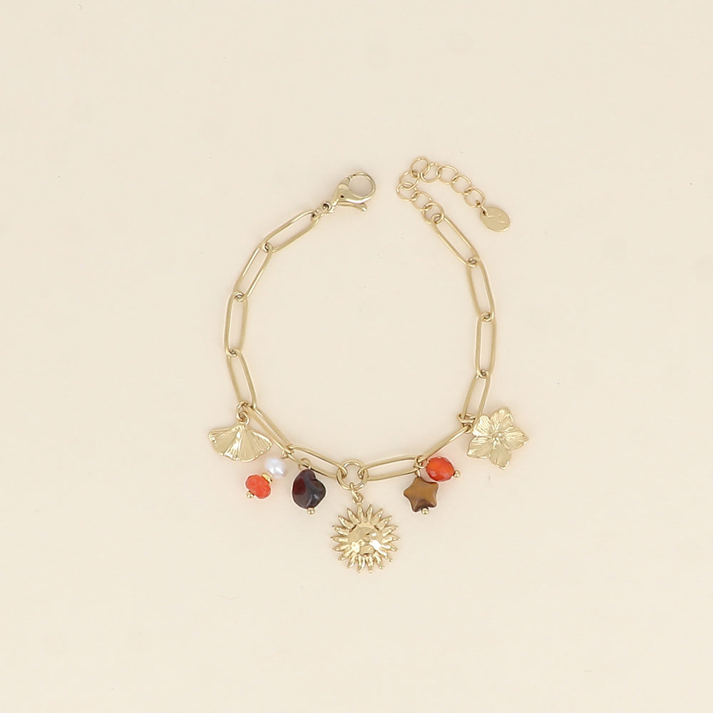 Bracelet - ginko, pierres naturelles, soleil, fleur, étoile (17+3 cm)