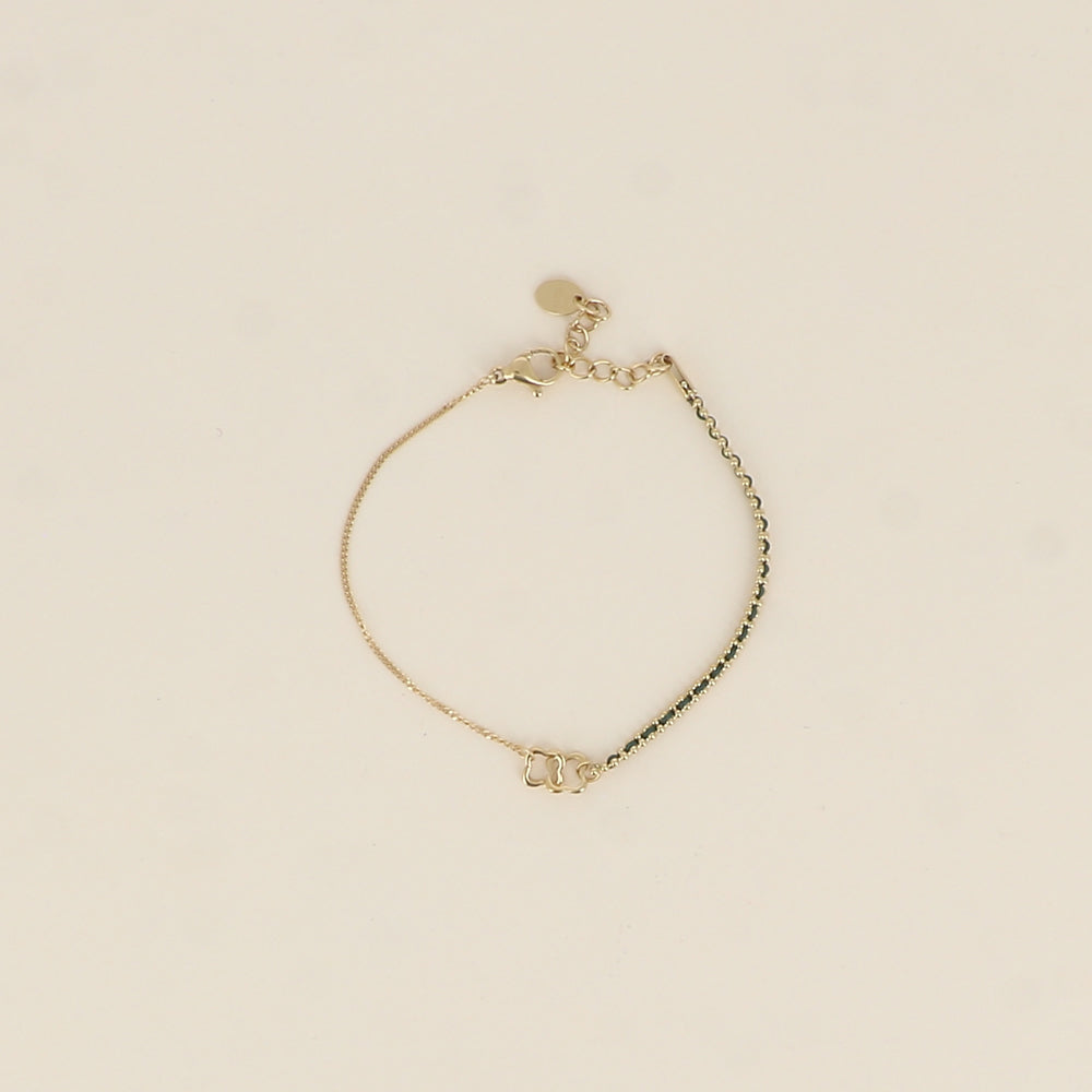 Bracelet - fil tressé vert, pendentif double trèfle ajouré (16+3 cm)