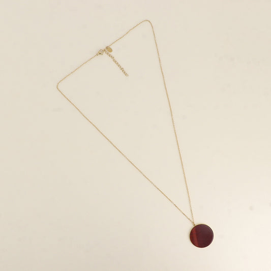 Collier - médaillon rond plat en pierre naturelle œil de taureau 60+5 cm