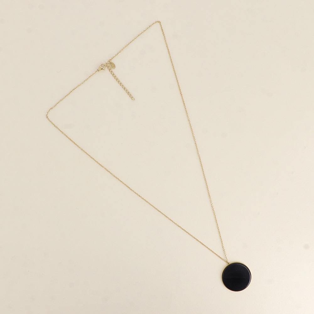 Collier - médaillon rond plat en pierre naturelle onyx 60+5 cm