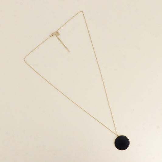 Collier - médaillon rond plat en pierre naturelle onyx 60+5 cm