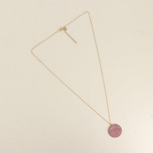 Collier - médaillon rond plat en pierre naturelle rhodonite 60+5 cm