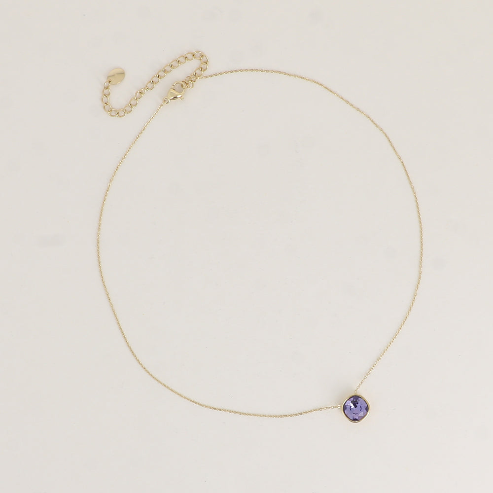 Collier orné de cristal de Swarovski® 8 mm - Longueur de chaîne : 39+5 cm - Diamètre du cristal : 8 mm - Tanzanite