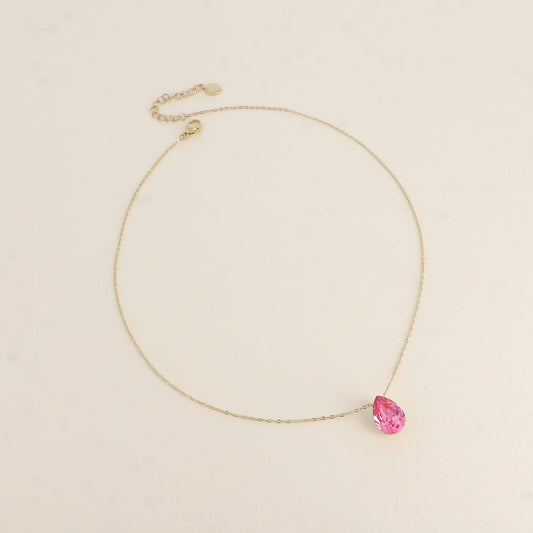 Collier - Pendentif cristal de Swarovski® en forme de goutte - Longueur du collier : 40+5 cm - Dimensions du cristal : 10x14 mm - Rose
