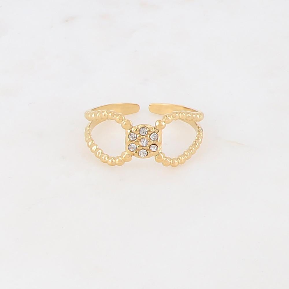 Bague ajustable texturée, composé de strass