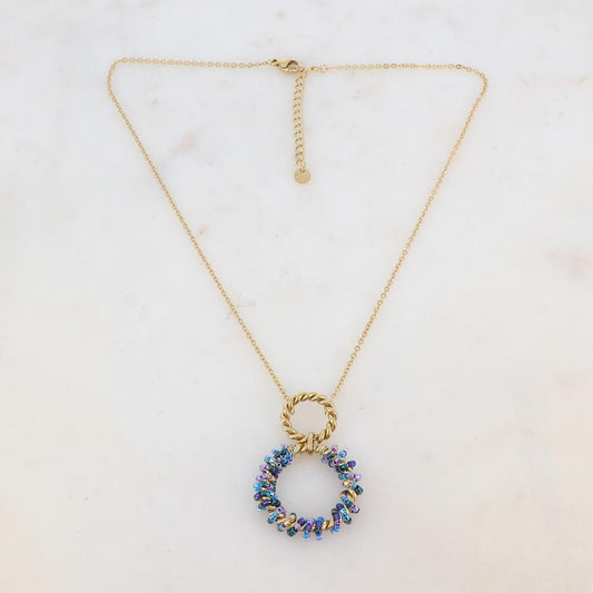 Collier avec avec anneau, perles, étoile et émail (40+5CM)