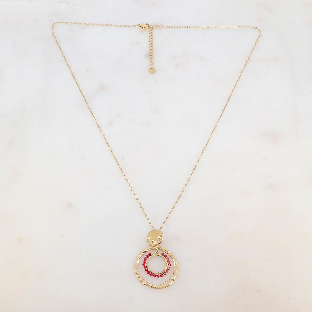 Collier avec pièce ronde, 2 anneaux et perles de rocaille (55+5CM)