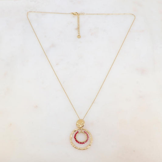 Collier avec pièce ronde, 2 anneaux et perles de rocaille (55+5CM)