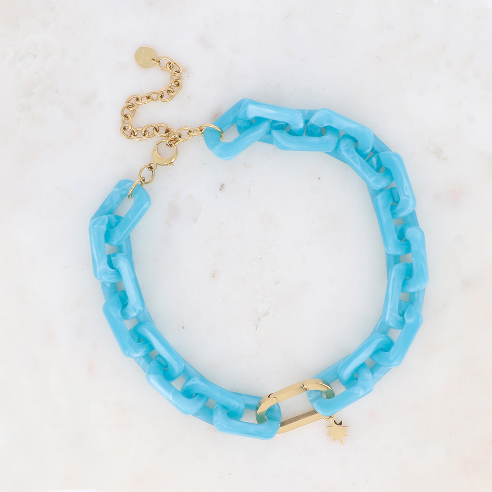 Collier avec étoile et résine rectangulaire bleu 42+10 cm