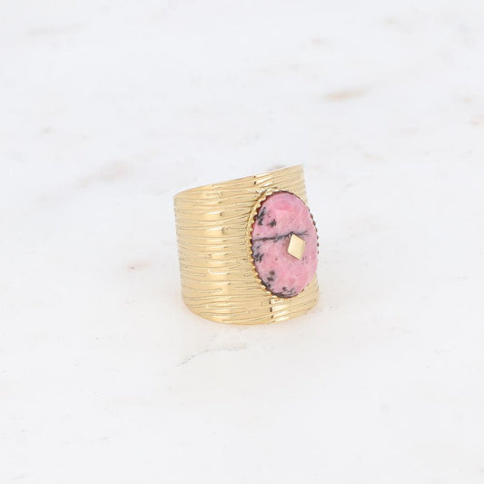 Bague avec cabochon en pierre naturelle - Rhodonite