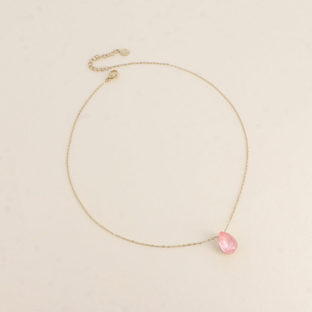 Collier - Pendentif cristal de Swarovski® en forme de goutte - Longueur du collier : 40+5 cm - Dimensions du cristal : 10x14 mm - Flamingo ignite