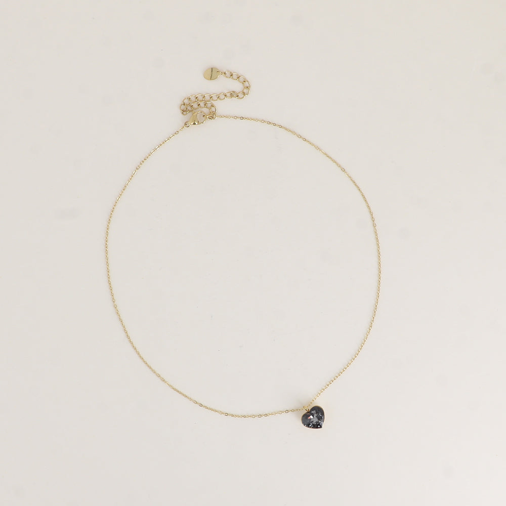 Collier avec cœur de 10mm en cristal de Swarovski® - 37+7 cm - Silver night