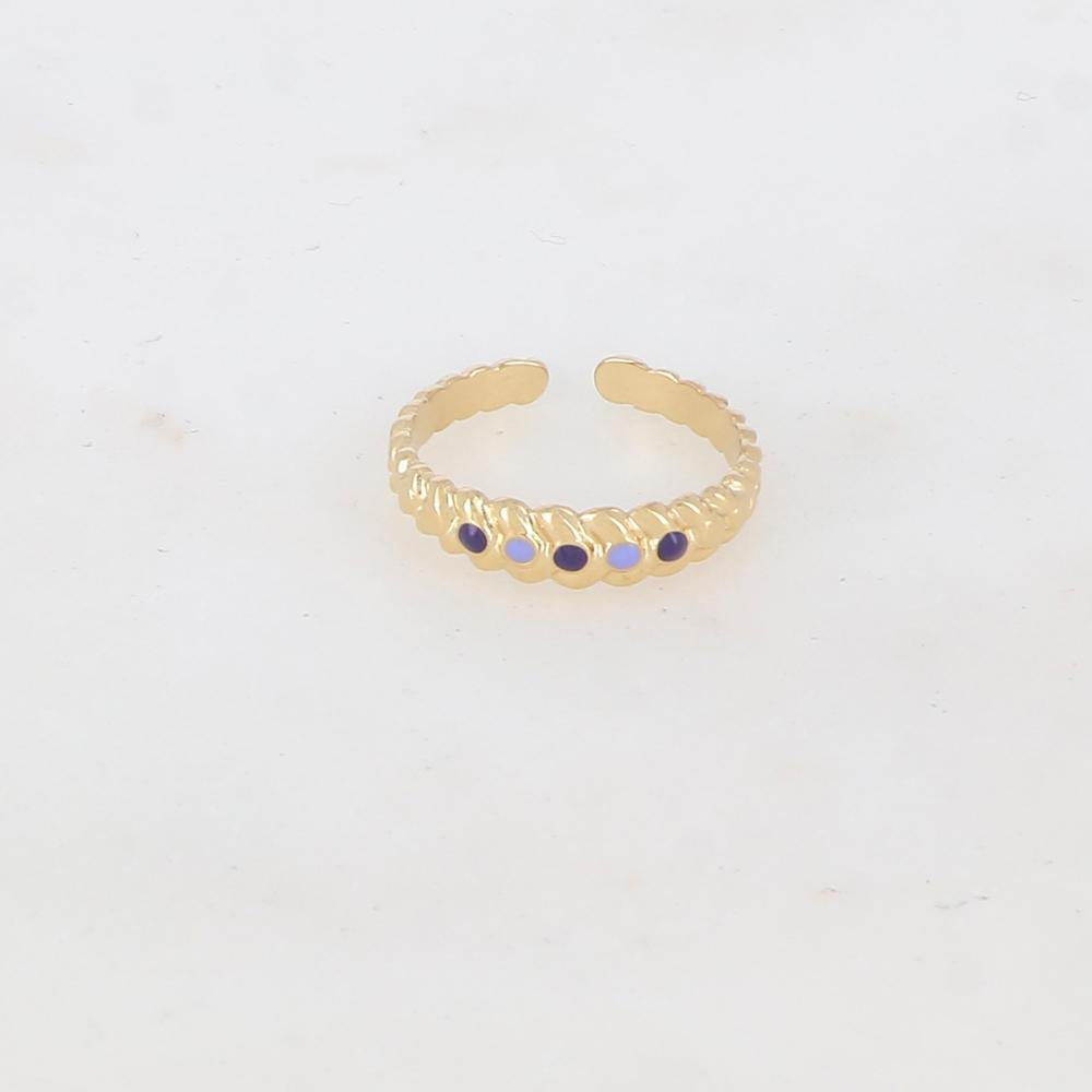 Bague ajustable motif graphique et émaillée