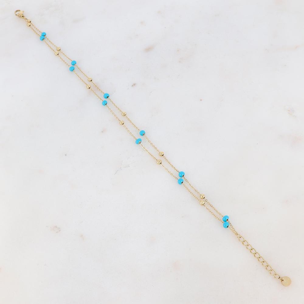 Chaîne de cheville deux rangs avec petites boules et émail (22+3CM)