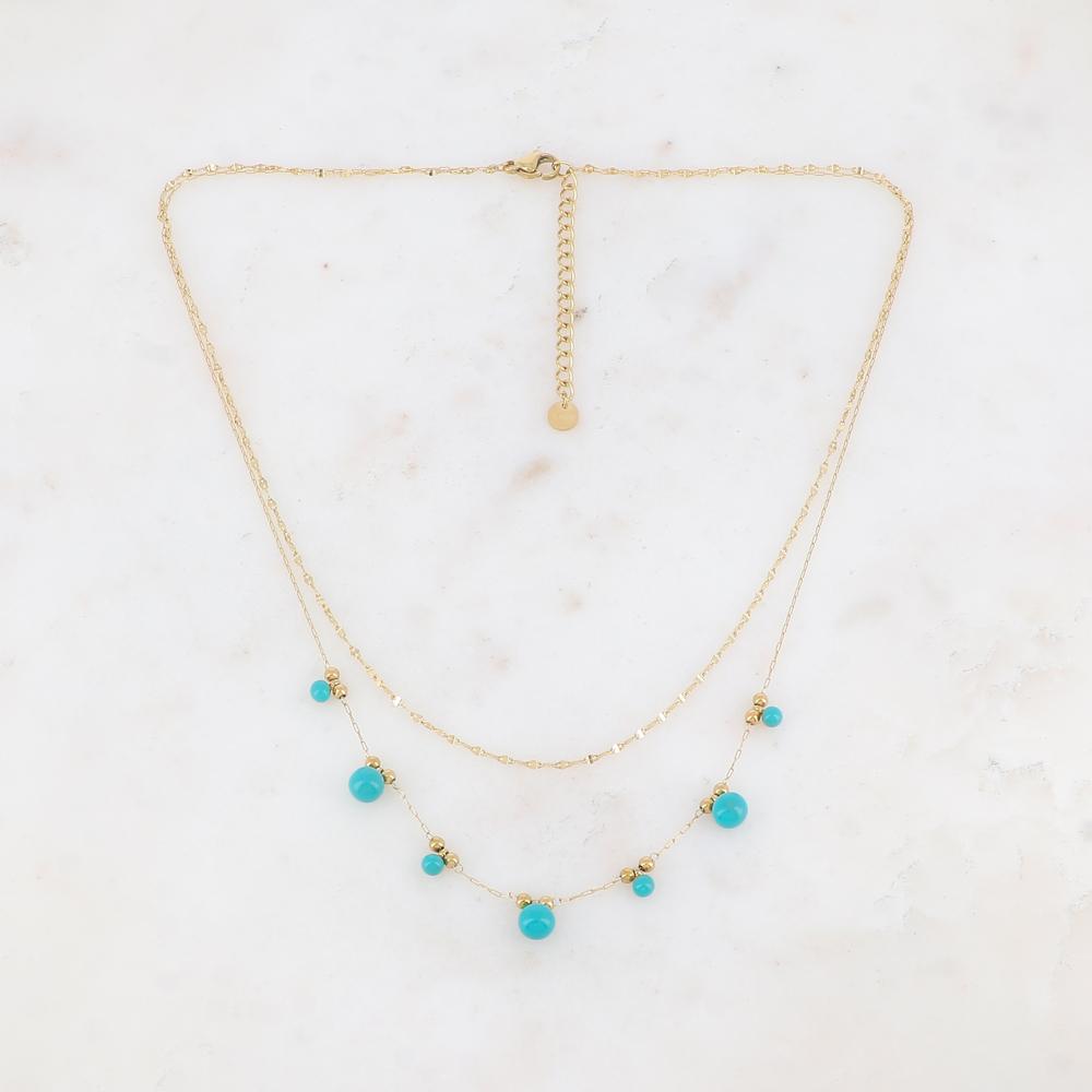 Collier double rangs avec petites boules et émail 40/43+5 cm