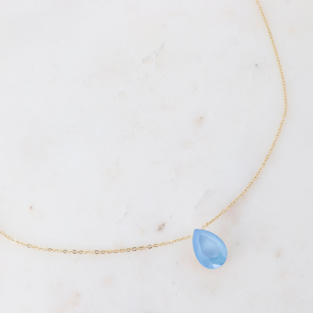 Collier - Pendentif cristal de Swarovski® en forme de goutte - Longueur du collier : 40+5 cm - Dimensions du cristal : 10x14 mm - Summer blue