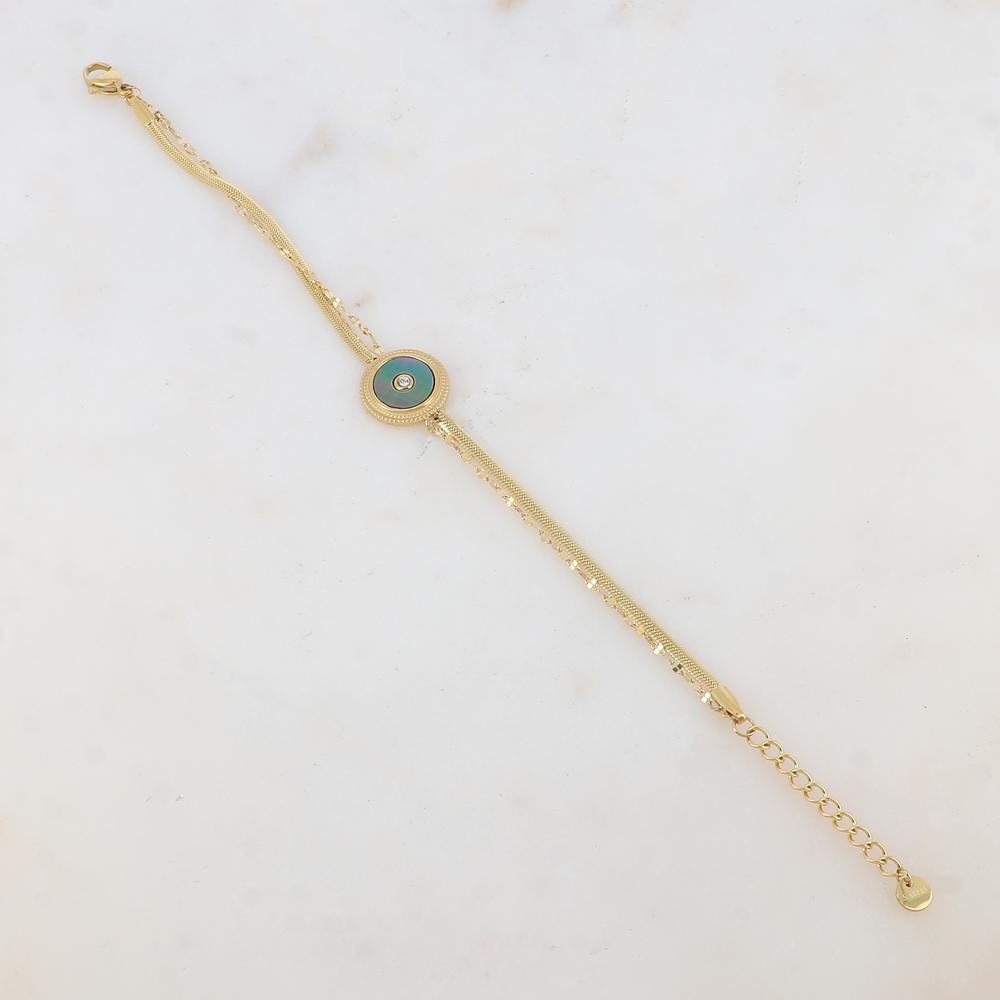 Bracelet double rangs avec pampille ronde, nacre