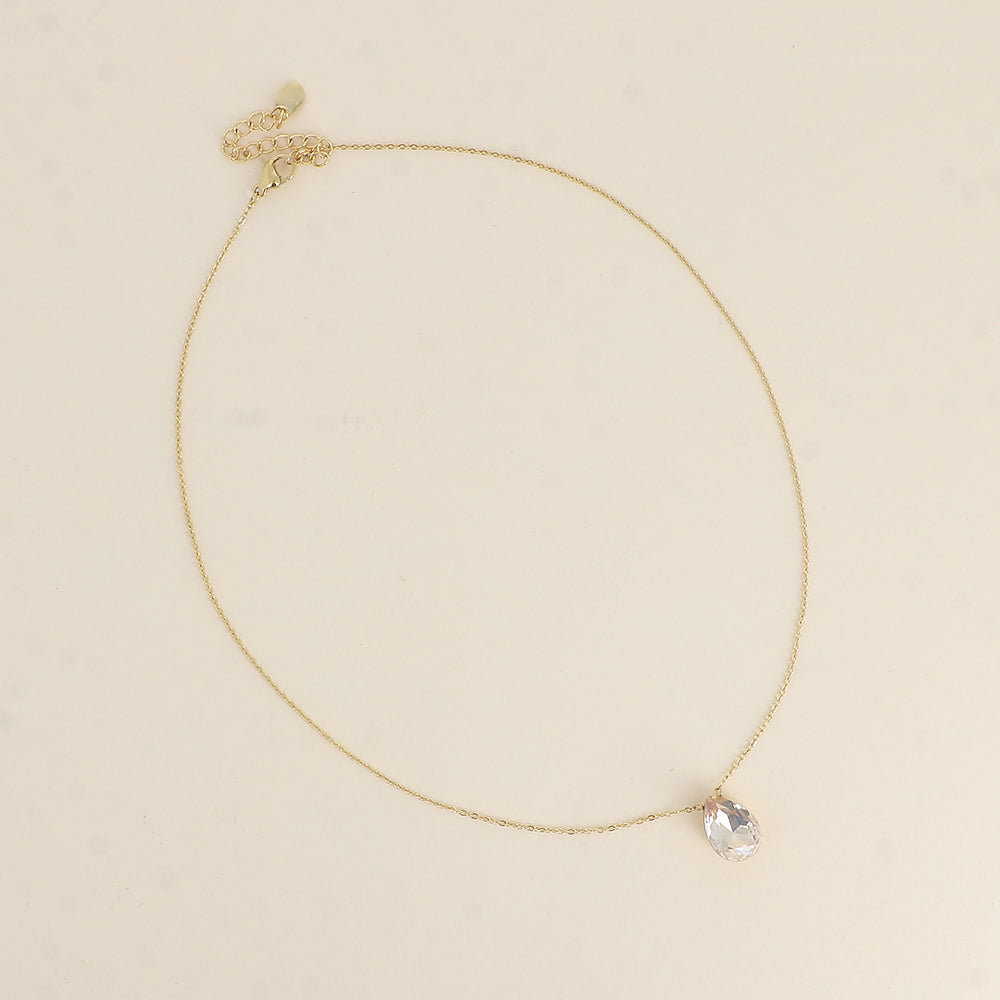 Collier - Pendentif cristal de Swarovski® en forme de goutte - Longueur du collier : 40+5 cm - Dimensions du cristal : 10x14 mm - Golden shadow