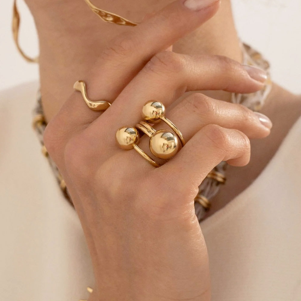 Bague large - 3 rangs avec 3 boules