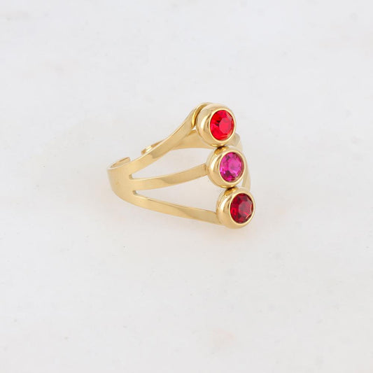 Bague 3 rangs avec 3 strass - Rouge