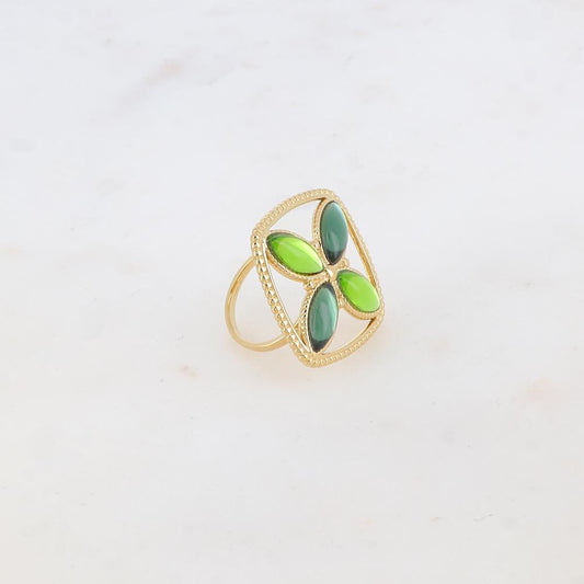 Bague fine avec anneau et 4 pâtes de verre - Vert