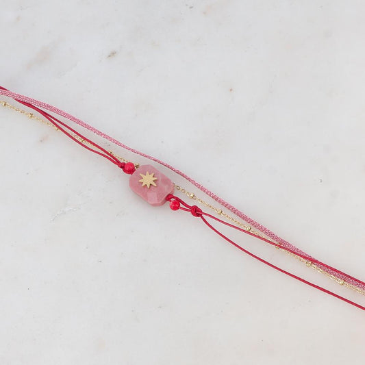 Bracelet double tours et pierre naturelle Rhodonite