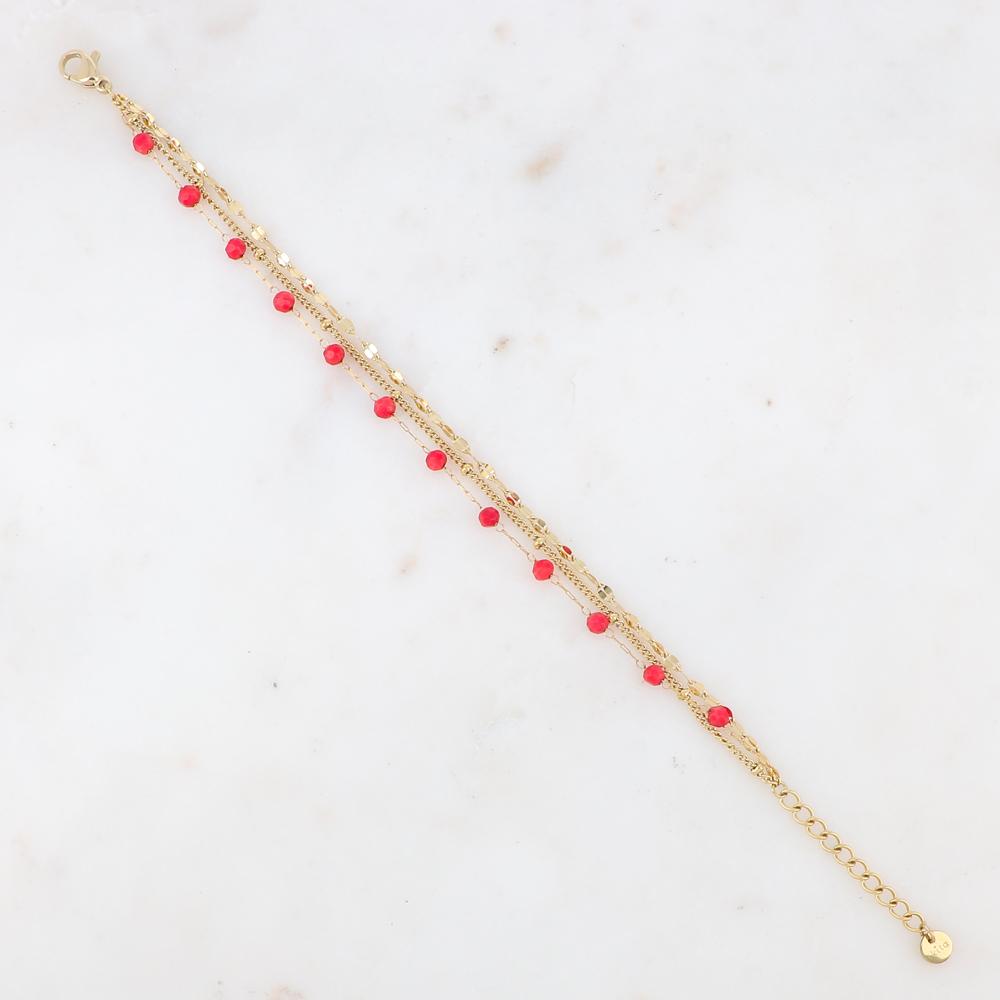 Bracelet triple rang avec perles en corail végétal teinté