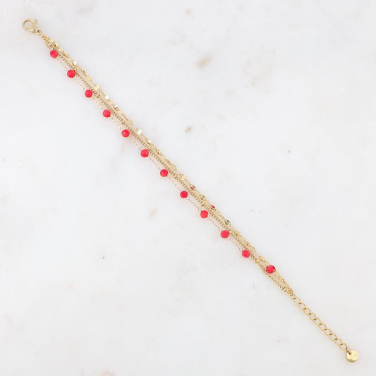 Bracelet triple rang avec perles en corail végétal teinté