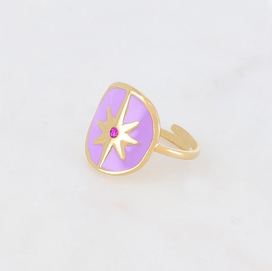 Bague avec étoile, émail et strass - Violet