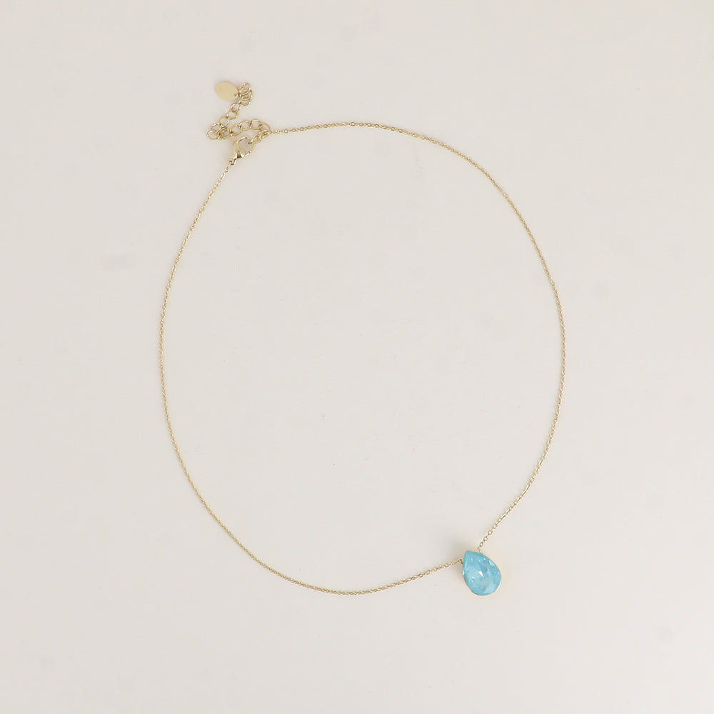 Collier - Pendentif cristal de Swarovski® en forme de goutte - Longueur du collier : 40+5 cm - Dimensions du cristal : 10x14 mm - Paradise bleu lux