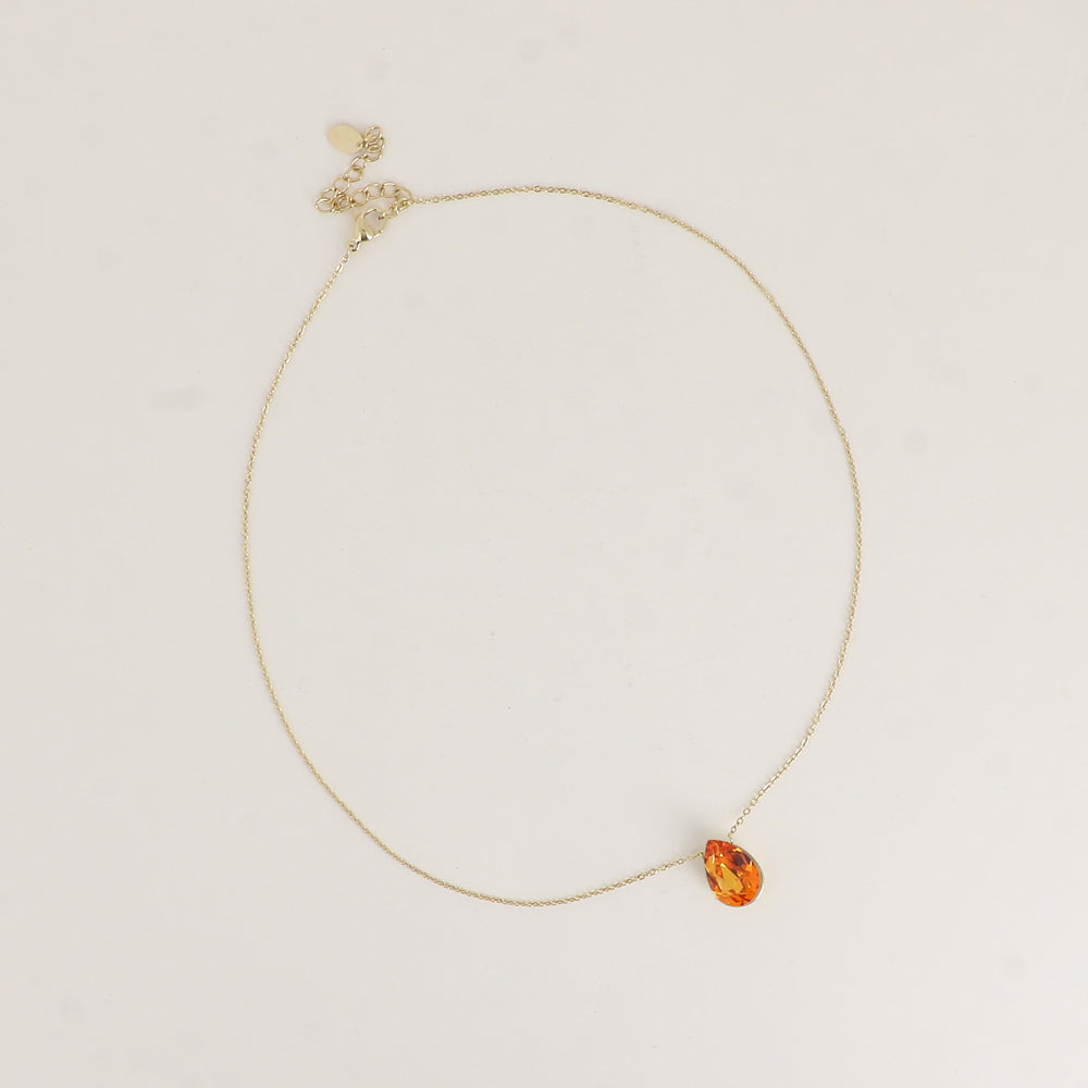 Collier - Pendentif cristal de Swarovski® en forme de goutte - Longueur du collier : 40+5 cm - Dimensions du cristal : 10x14 mm - Dark orange