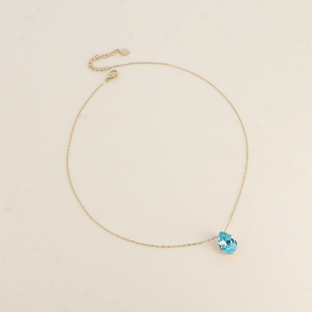 Collier - Pendentif cristal de Swarovski® en forme de goutte - Longueur du collier : 40+5 cm - Dimensions du cristal : 10x14 mm - Light turquoise