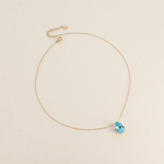 Collier - Pendentif cristal de Swarovski® en forme de goutte - Longueur du collier : 40+5 cm - Dimensions du cristal : 10x14 mm - Light turquoise
