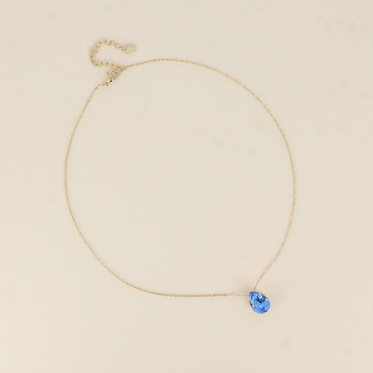Collier - Pendentif cristal de Swarovski® en forme de goutte - Longueur du collier : 40+5 cm - Dimensions du cristal : 10x14 mm - Ice bleu