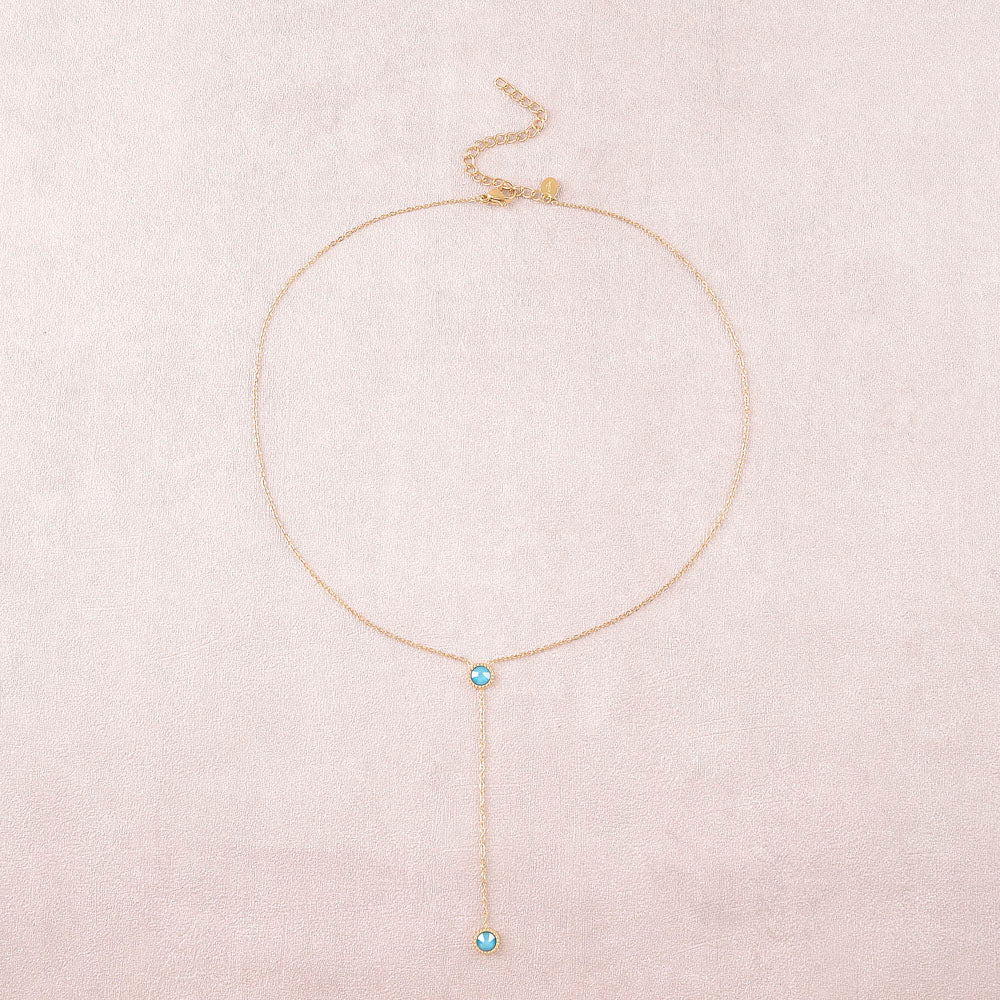 Collier Y - Orné de cristaux de Swarovski® - 40+7 cm - Longueur de chaîne pendante : 6 cm - Dimensions des cristaux : 5x5 mm - Azure blue