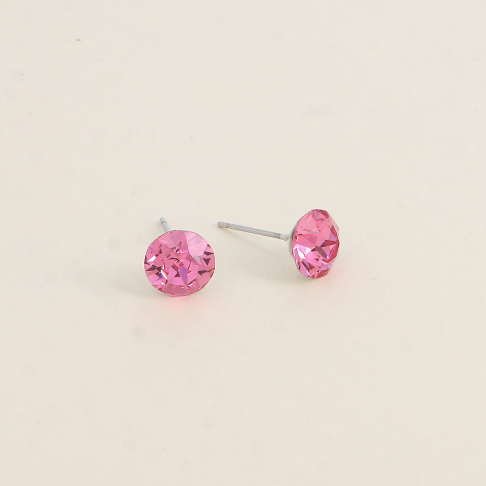 Boucles puces argentées – Ornées de cristaux de Swarovski® SS39 - Dimensions de la boucle : 8x8 mm - Rose