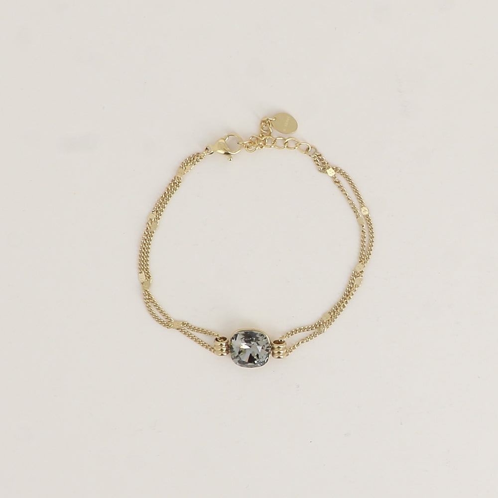 Bracelet double rangs - Orné d’un cristal de Swarovski® de 10 mm - Taille bracelet : 16+3 cm - Black diamond