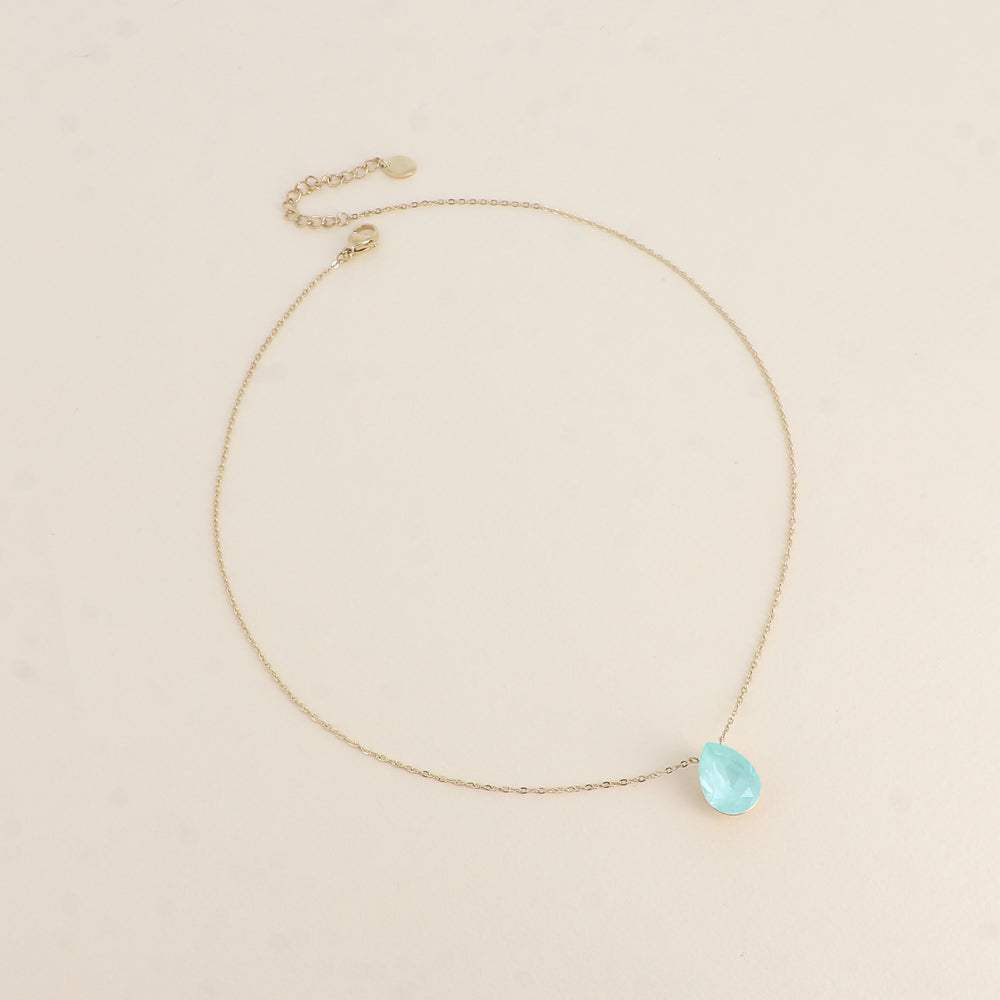 Collier - Pendentif cristal de Swarovski® en forme de goutte - Longueur du collier : 40+5 cm - Dimensions du cristal : 10x14 mm - Soft mint ignite