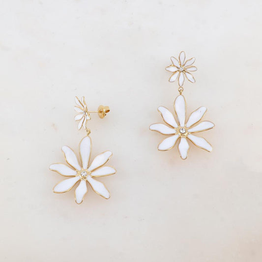 B.O à puce avec 2 fleurs émaillées et 2 strass 2,8 x 5 cm.