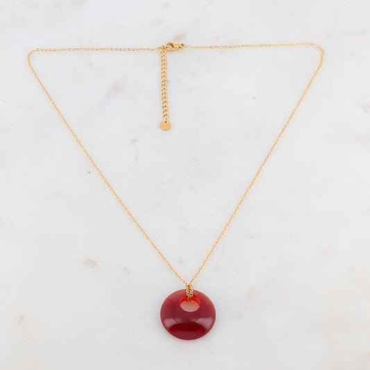 Collier doré avec un pendentif en pierre cornaline 47+5 cm
