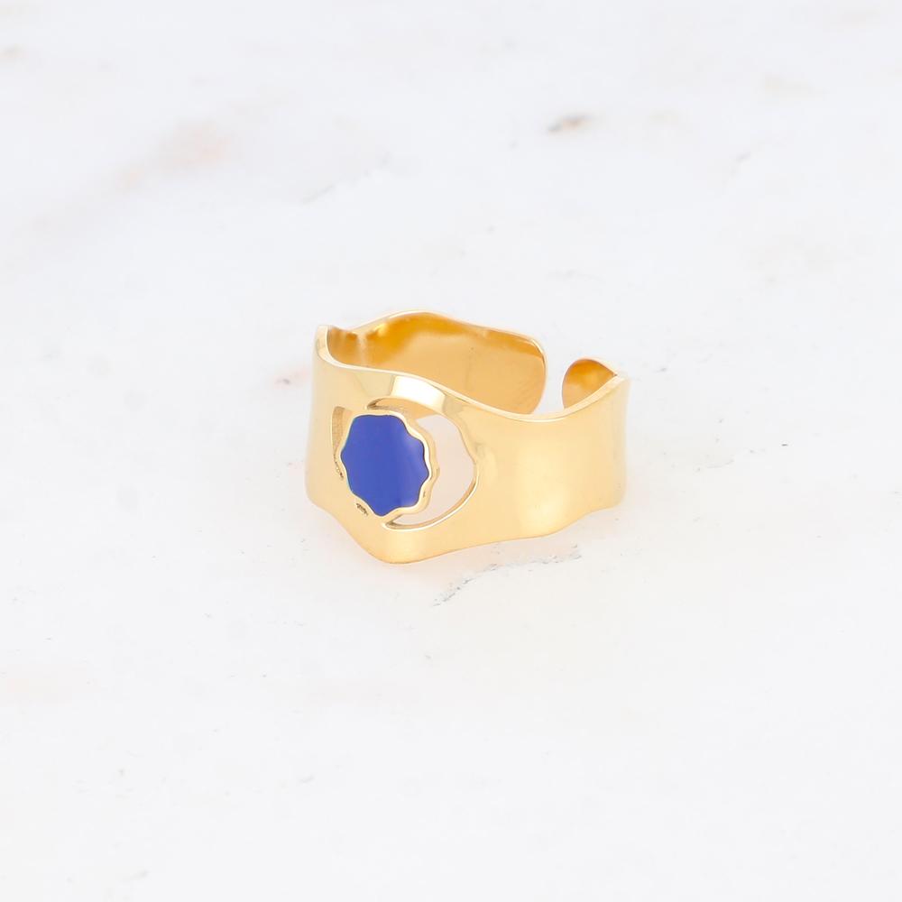 Bague avec pièce géométrique ondulée, émail - Bleu