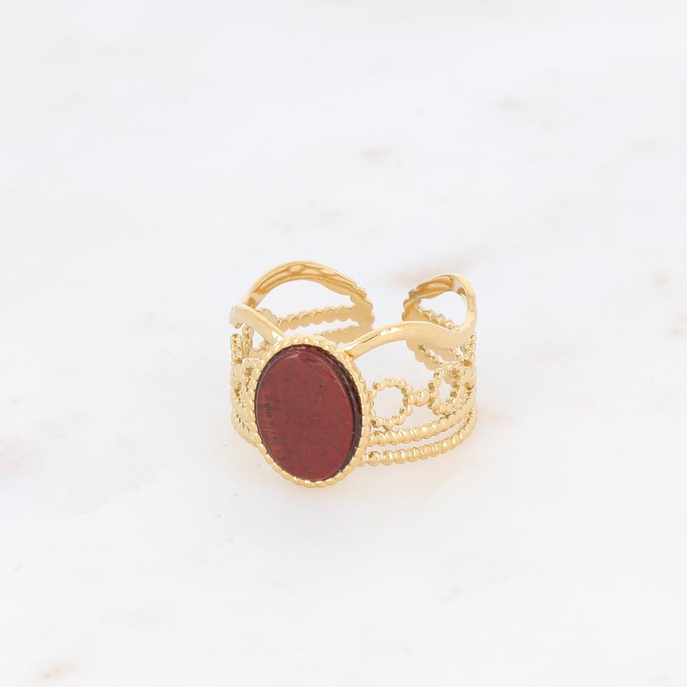 Bague ajourée avec une pierre naturelle ovale - Œil de tigre