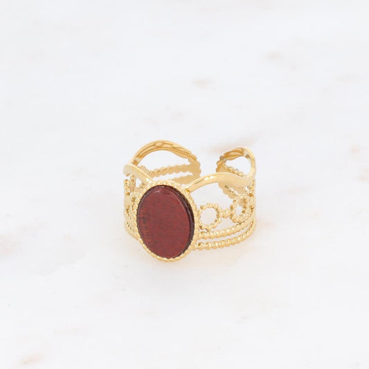 Bague ajourée avec une pierre naturelle ovale - Œil de tigre