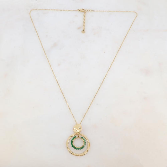 Collier avec pièce ronde, 2 anneaux et perles de rocaille (55+5CM)