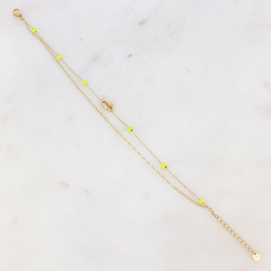 Chaîne de cheville deux rangs avec boules émaillées et cauri (22 + 3CM)