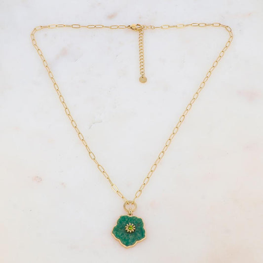 Collier en pendentif fleur en pierre naturelle, strass (45+5CM)