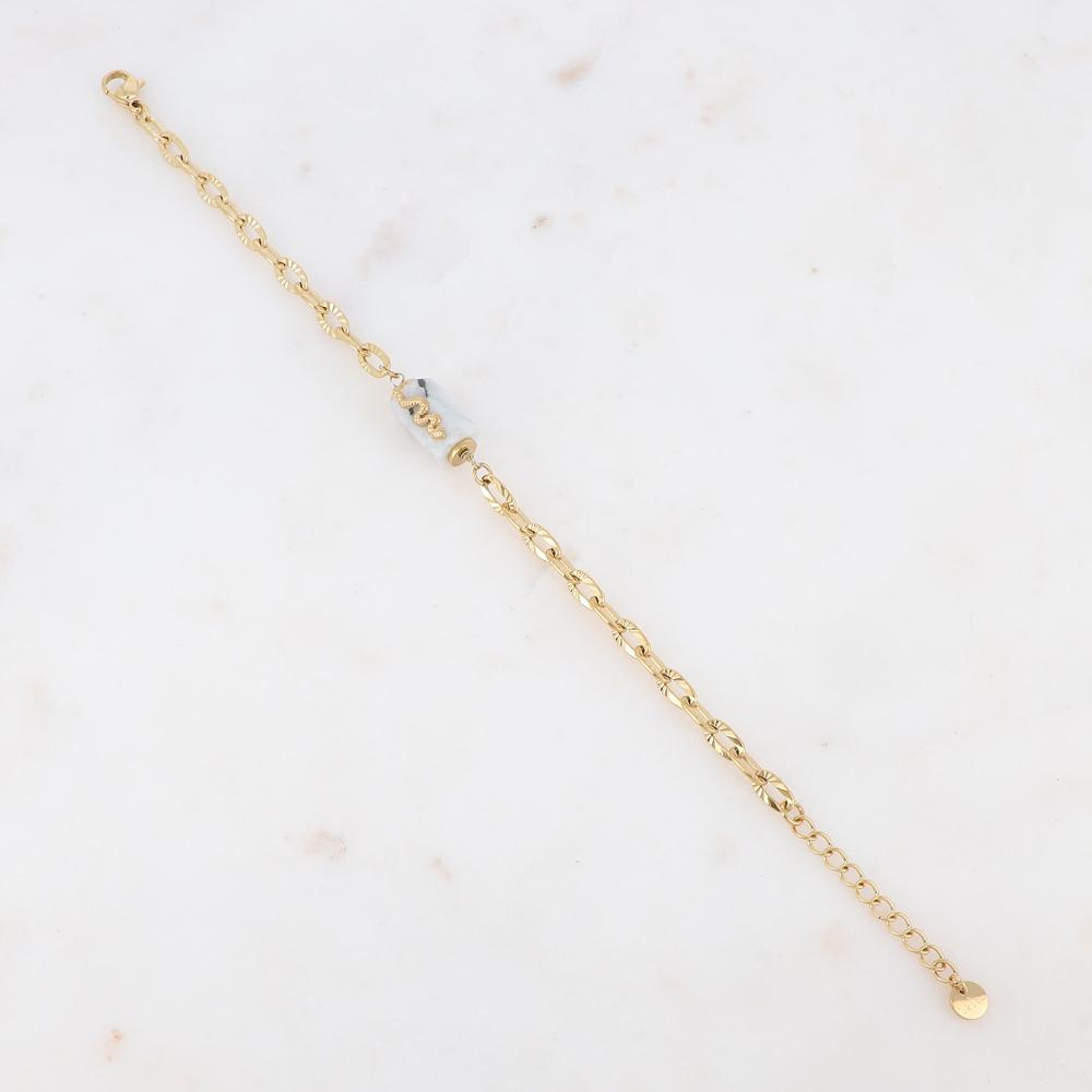 Bracelet en maille avec pierre naturelle et serpent - Pierre de lune blanche