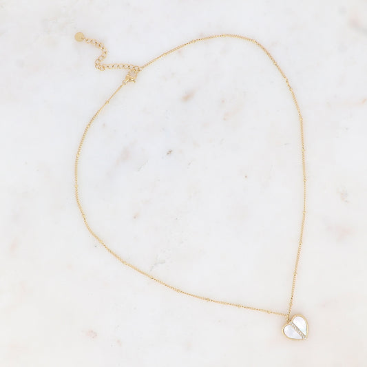 Collier avec cœur nacré et oxydes de zirconium 45+5 cm