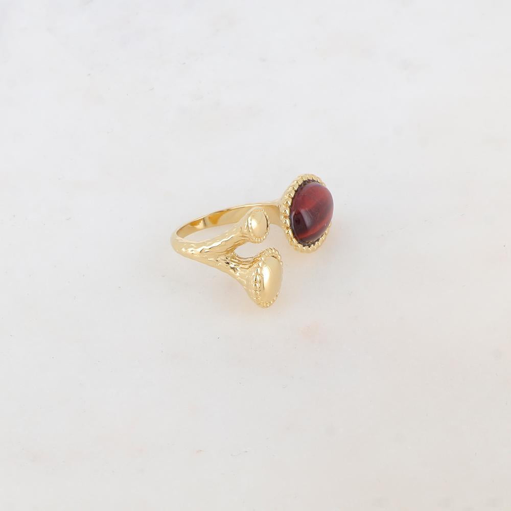 Bague avec 3 pièces ovales, pierre naturelle - Œil de taureau