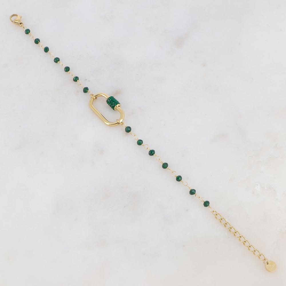 Bracelet avec perle en pâte de verre, boucle et strass